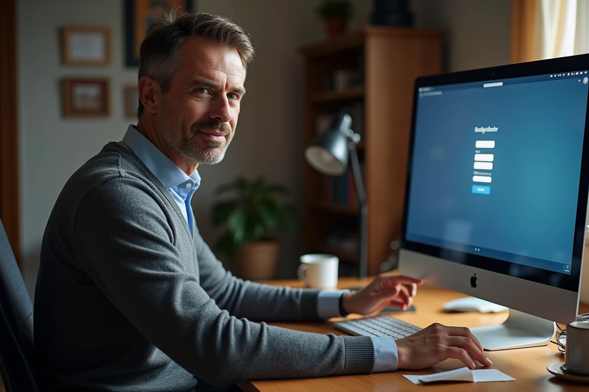 Professeur se connectant à sa messagerie académique de Versailles depuis un bureau à domicile