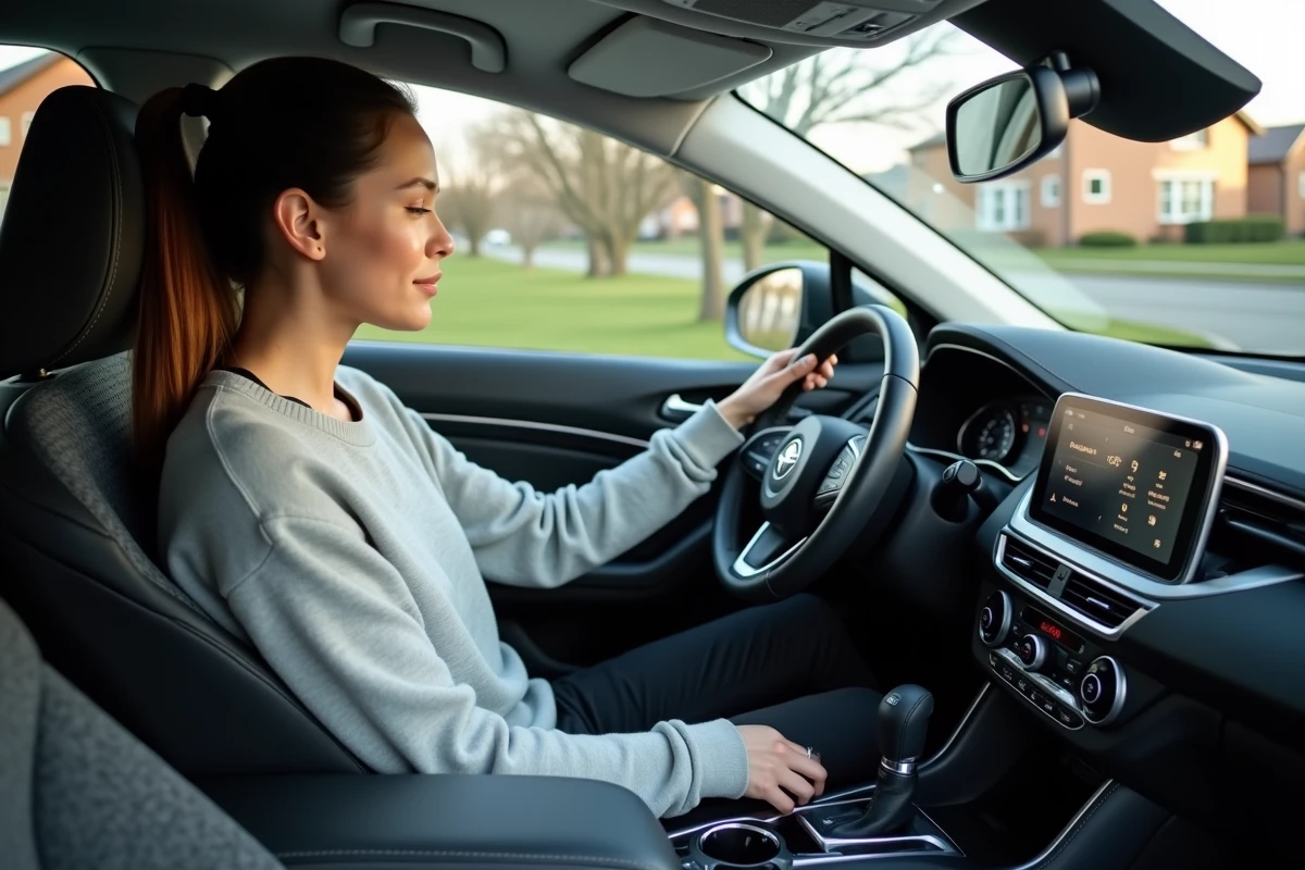 Jeune femme utilisant l’écran tactile du SUV en intérieur